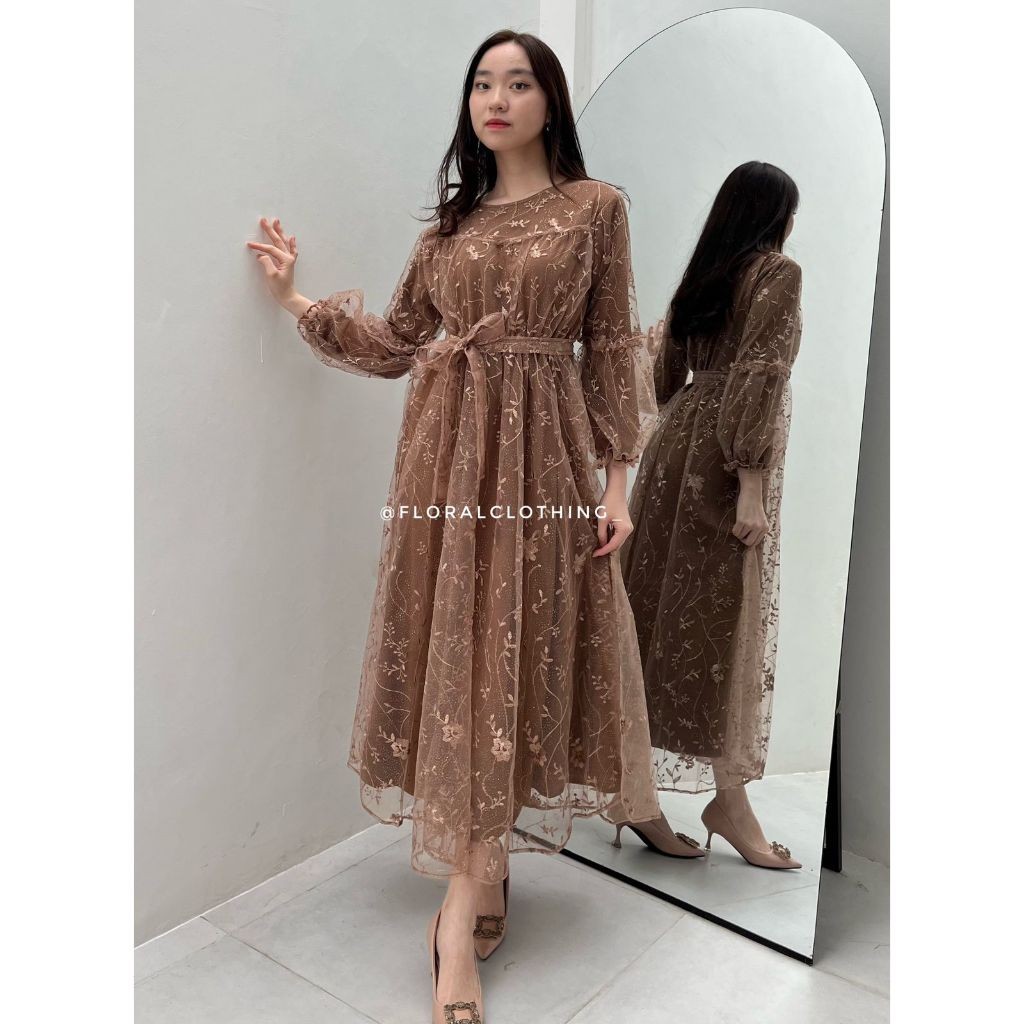 dress kondangan muslim mewah bahan brokat premium korean look free masker&tali F110/ GAMIS MODEL BAR