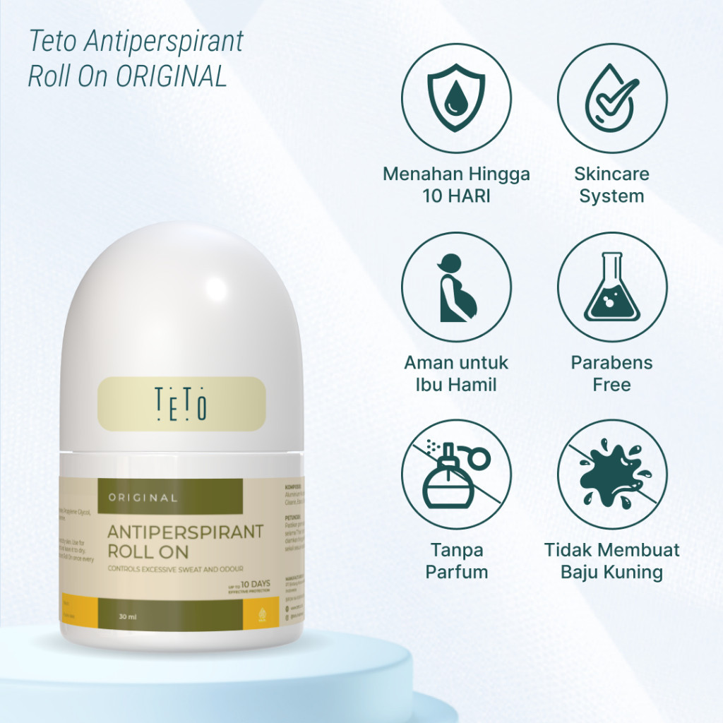 TETO-Paket 2 pcs Teto Antiperspirant Roll On 30ml mengurangi keringat & bau hingga 10 Hari- Original