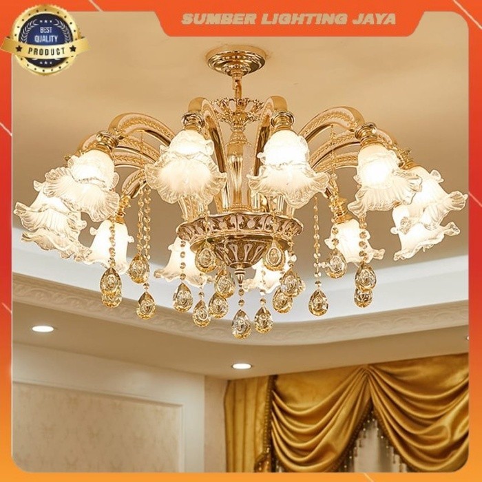 COD & READY STOK LAMPU HIAS GANTUNG KRISTAL BUNGA MEWAH / LAMPU GANTUNG RUANG TAMU