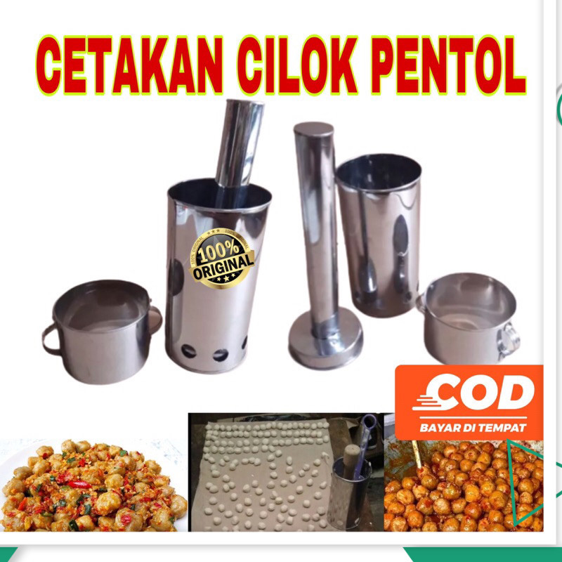 Cetakan Bakso Pentol Manual Cilor Cilok Bakso Aci Telur Mini Kecil Besar Jumbo Lubang 8 dengan Pendo