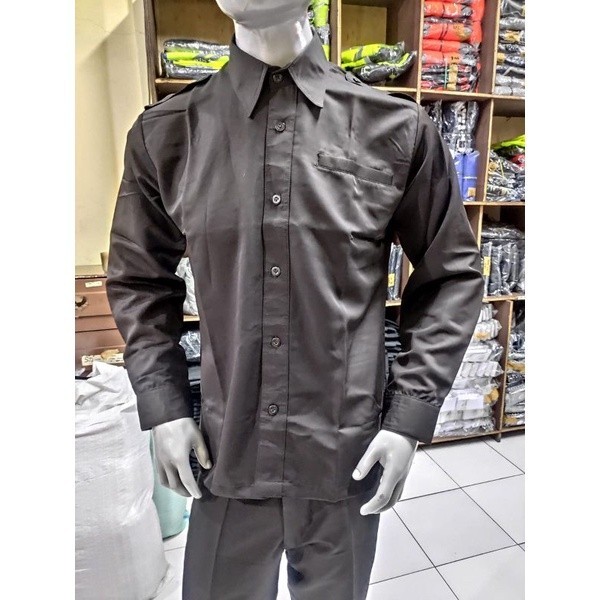 1Stel Seragam Safari satpam COKLAT HITAM Lengan panjang pendek | Seragam PSH satpam coklat lengan PA
