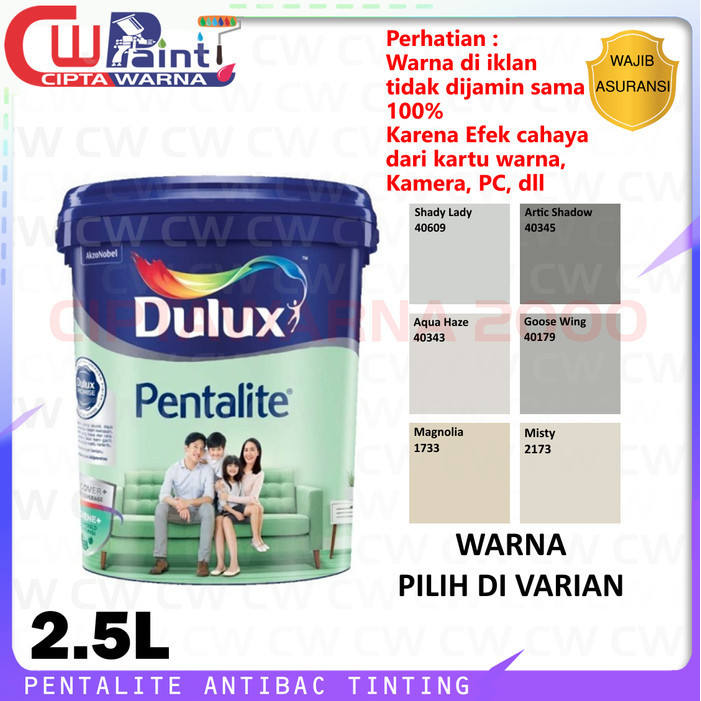 Dulux Pentalite Antibac Tinting Cat Tembok Dinding Interior Grey Abu-Abu 2.5 Liter