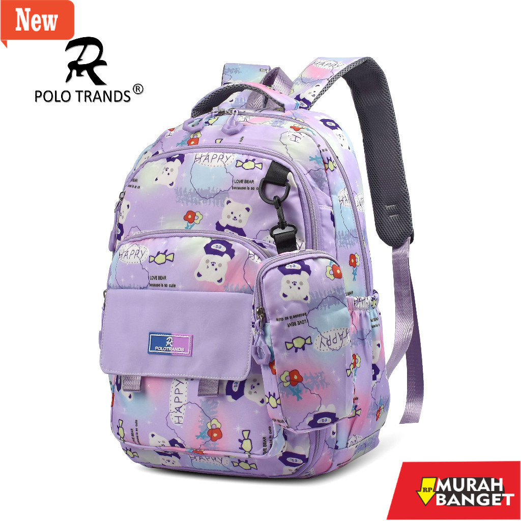 Tas laptop wanita terviral- Polo Trands Tas Ransel Sekolah Anak Colorful LP27 Free Pouch Alat Tulis 