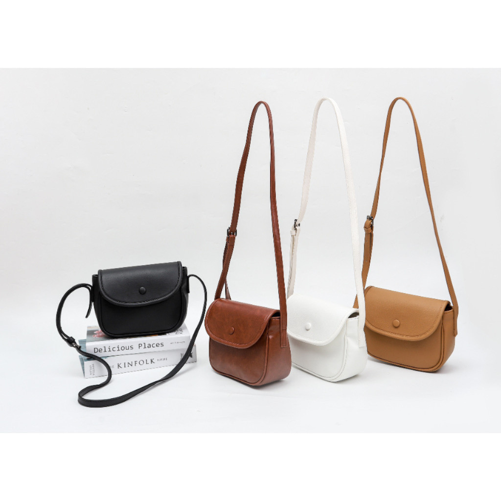 ❣️Promo❣️ TAS SELEMPANG WANITA BAHAN KULIT PU TERBARU MODEL KANCING WARNA HITAM MOKA COKELAT PUTIH K