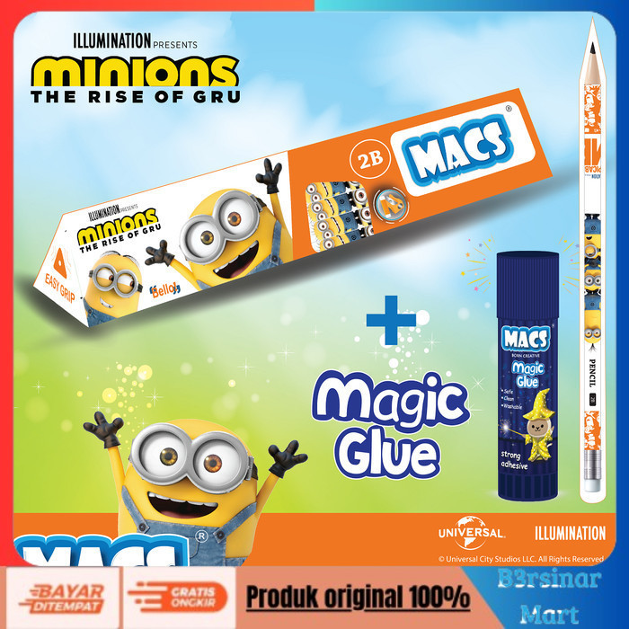 

[[KUALITAS TERBAIK]] FUN BUNDLE Macs 2B pensil segitiga hitam MINIONS dan Magic Glue Stick COD