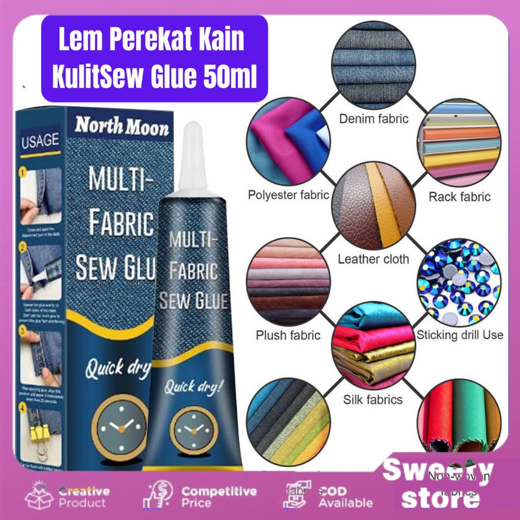 Sweety Store Indonesia-Lem Perekat Kain Kulit Sew Glue 50ml Cairan Liquid Lem Perekat Liquid Fabric 