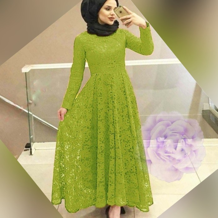 gamis pesta brukat dress Super Jumbo xxl yunita lime murah