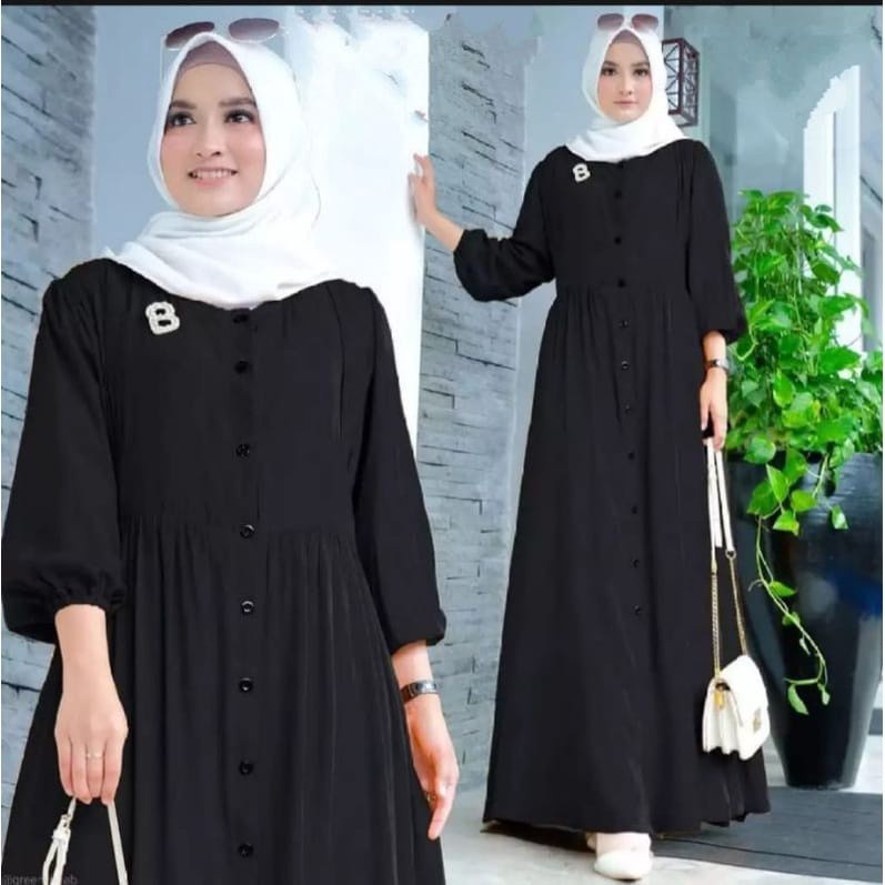 Gamis Polos Full Kancing Depan Hidup - Gamis Kancing Jumbo - Gamis Polos Toyobo - Gamis Wanita Musli
