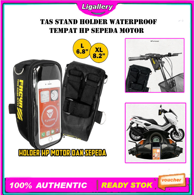 Tas stand holder Waterproof Tempat HP sepeda motor Gojek Grab Phone Roswheel Cover Anti Air 6.8 Inch
