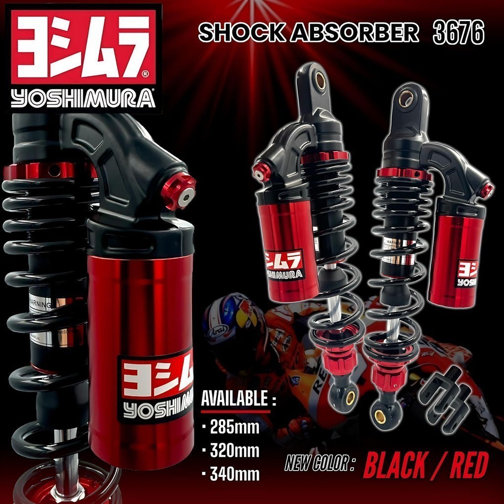 New! Shock Tabung Yoshimura Evo 3676 Black/Red Aerox Nmax Pcx Supra Rxking Jupiter Vega