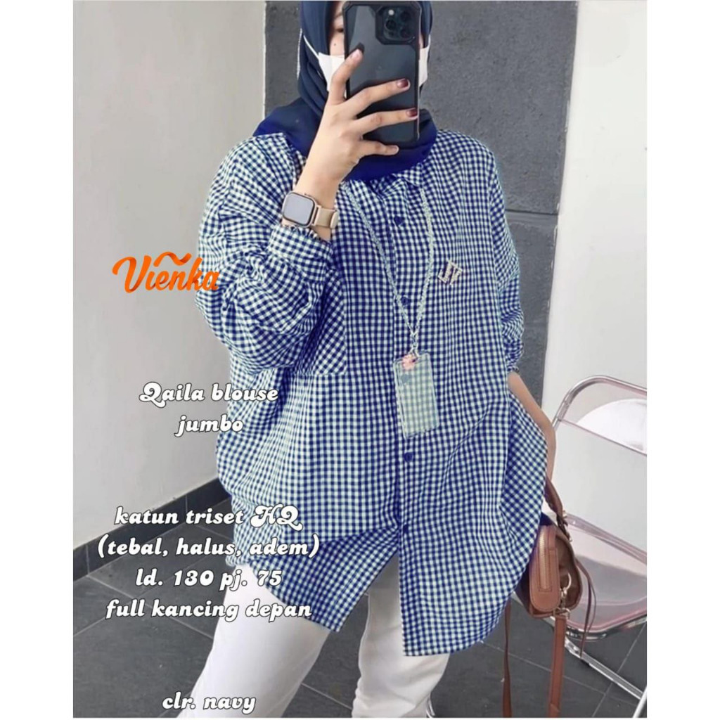VIENKA QAILA | CIARA KEMEJA WANITA JUMBO BIGSIZE KATUN KOTAK-KOTAK