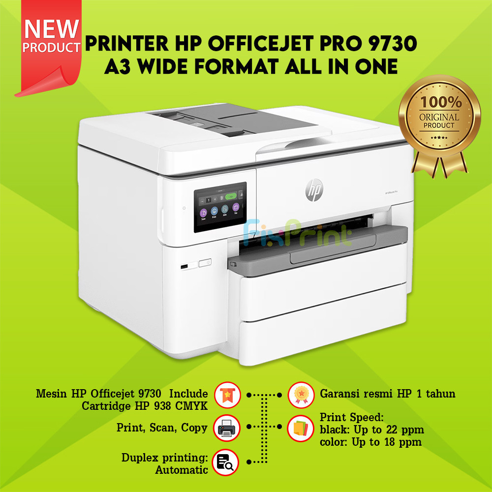 Printer HP Officejet Pro 9730 A3 Print Scan Copy Wireless ADF Fax Garansi Resmi New