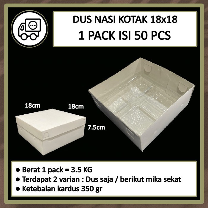 

Box Dus Nasi Kotak 18x18 20x20 22x22 Putih Polos Tutup Pisah 50 pcs - 18x18, Tanpa Mika