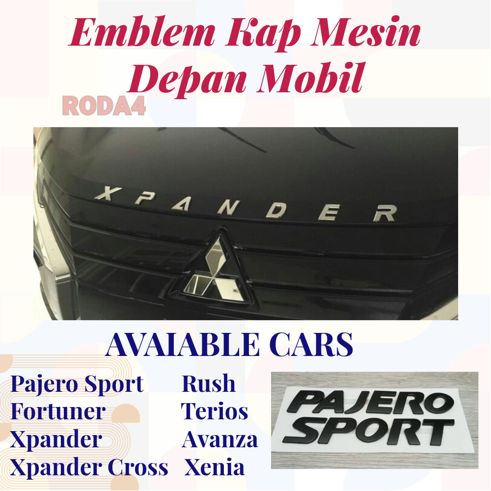 Emblem Kap Mesin Hood Engine Chrome Hitam Merah Mobil Fortuner Pajero Sport Rush Terios Xpander Cros