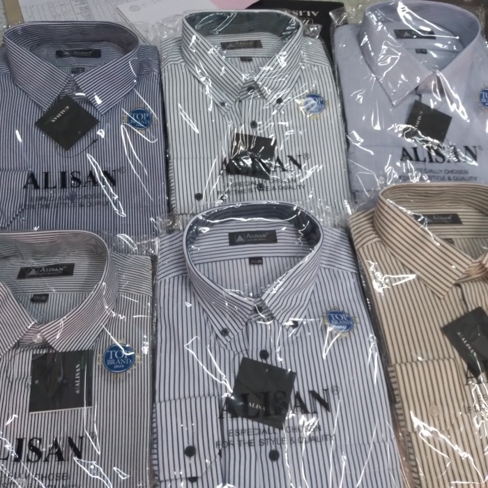 kemeja alisan motif lengan panjang size 16.5 - 17.5 jumbo