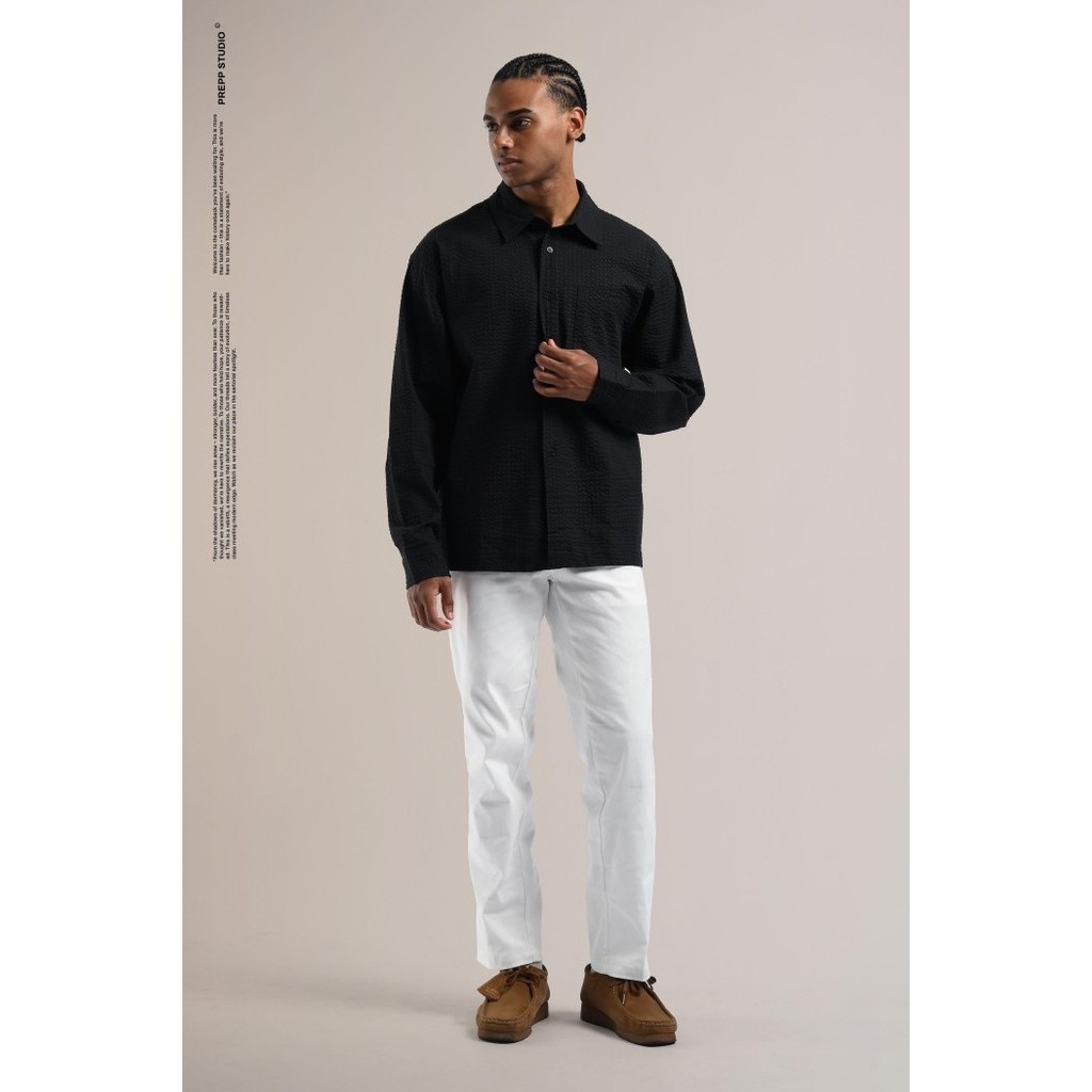 KEMEJA PREPP STUDIO VELOFORE SEERSUCKER LONG SLEEVE SHIRT BLACK - S