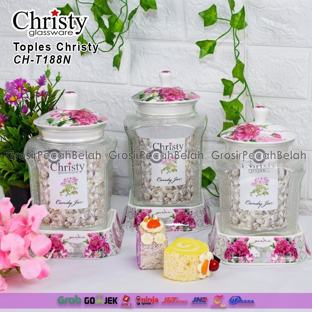 Toples Kue Makanan Keramik Set Motif Bunga Christy CH-T188N// PRODUK MURAH PROMO SALE