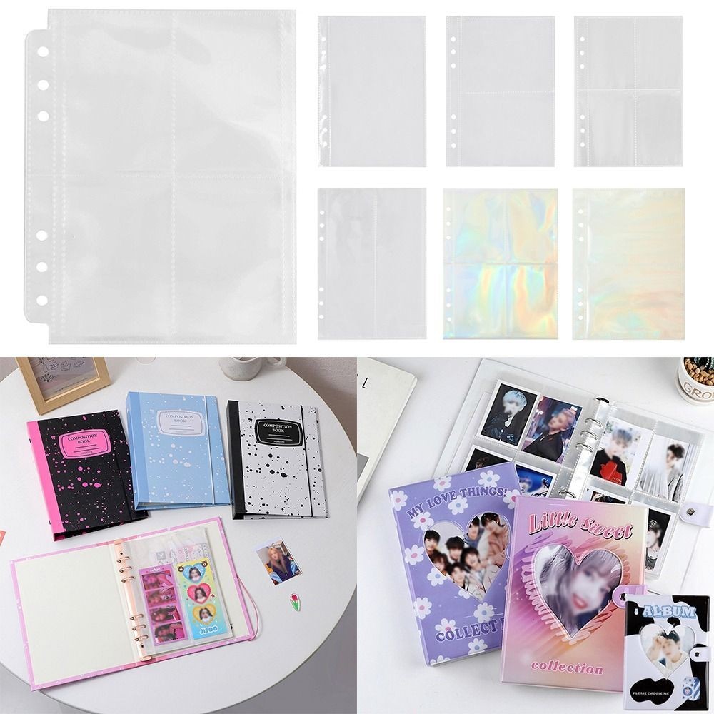 

10PCS A5 Loose-leaf Album 1/2/4 Grids 6 Holes Photocard Binder Album Transparent Card Collection Leaflet Card Collection Book