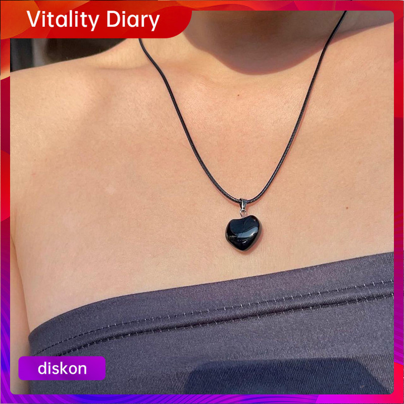 【COD❤️】Kalung Batu Alam Kalung Tali Hitam Couple Gaya Retro Vintange Ins Kalung Love Liontin Berbent
