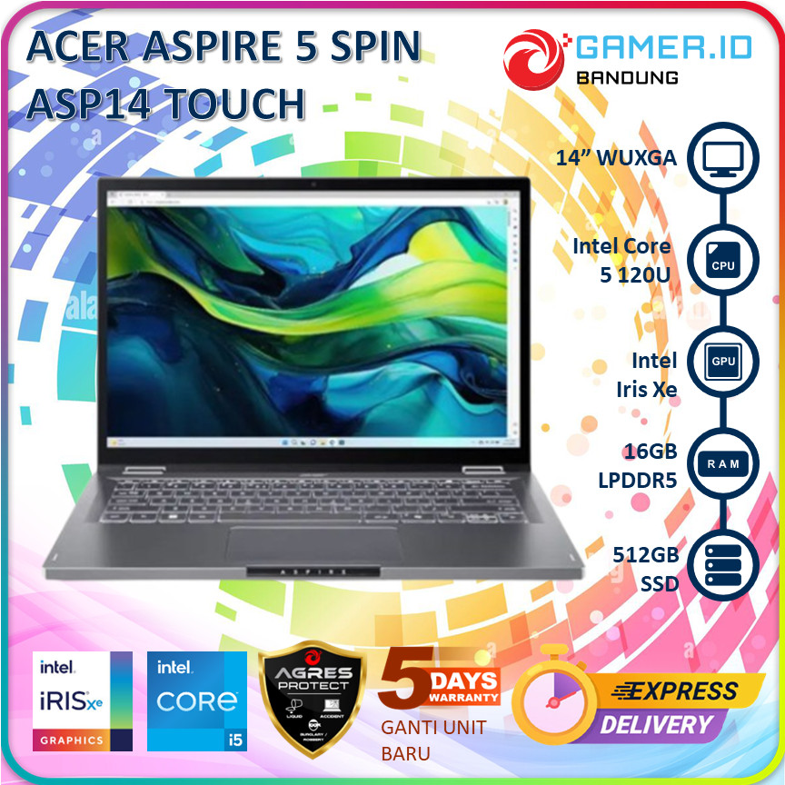 ACER ASPIRE 5 SPIN ASP14 TOUCH I5 120U 16GB 512GB 14" WUXGA