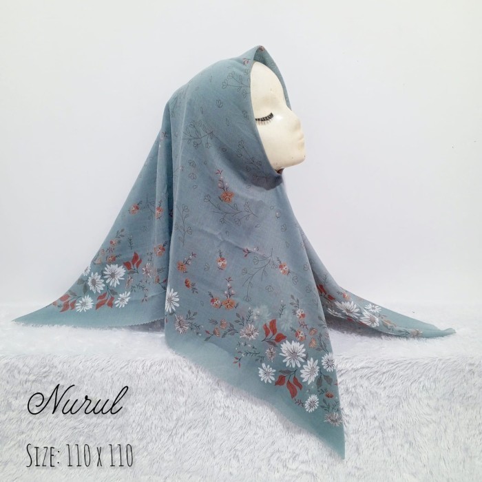 Hijab (Nurul) jilbab segiempat motif mint hijau biru voal premium