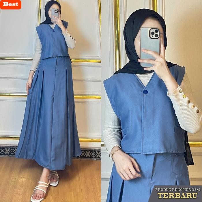 rok wanita kekinian JN- Nadifa oneset Vest set rok premium Shakilla  Muslim Panjang Wanita Setelan A