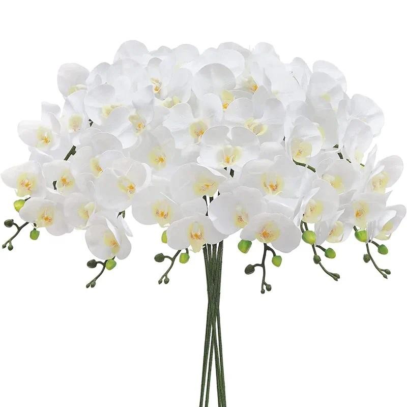 

5 PCS Artificial Orchid Real Touch Latex Large White Orchid 37 inch 9 Flowers Fake Phalaenopsis Flower Home Wedding Decoration