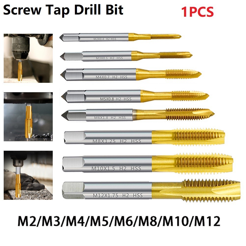 HSS Titanium Coating Thread Tap Screw Machine Tap Drill Bit M2-M12 Metric Straight Flute Thread Tap 