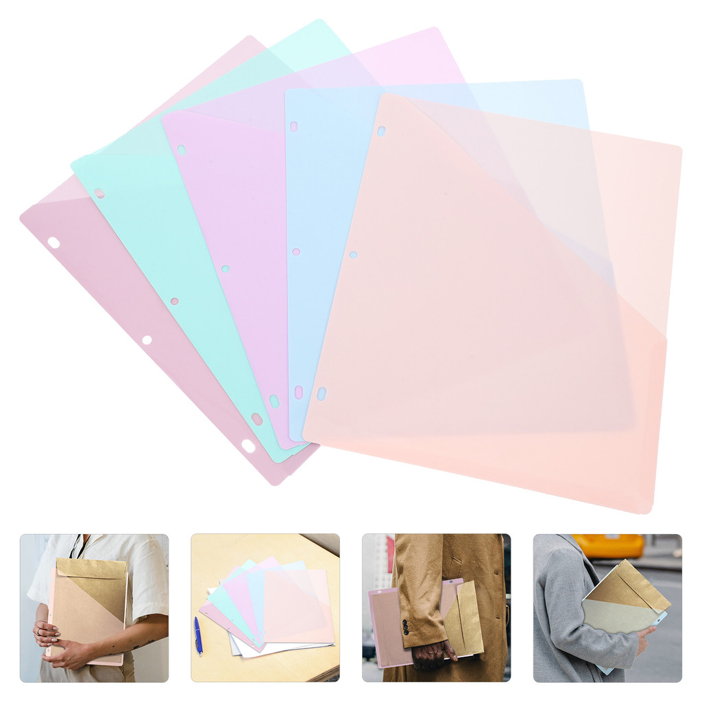 

5 Pcs Loose Leaf Information Bag Office Folders Binders 3 Hole Punched Pluggable File Pockets Pp with Tab Dividers Insertable