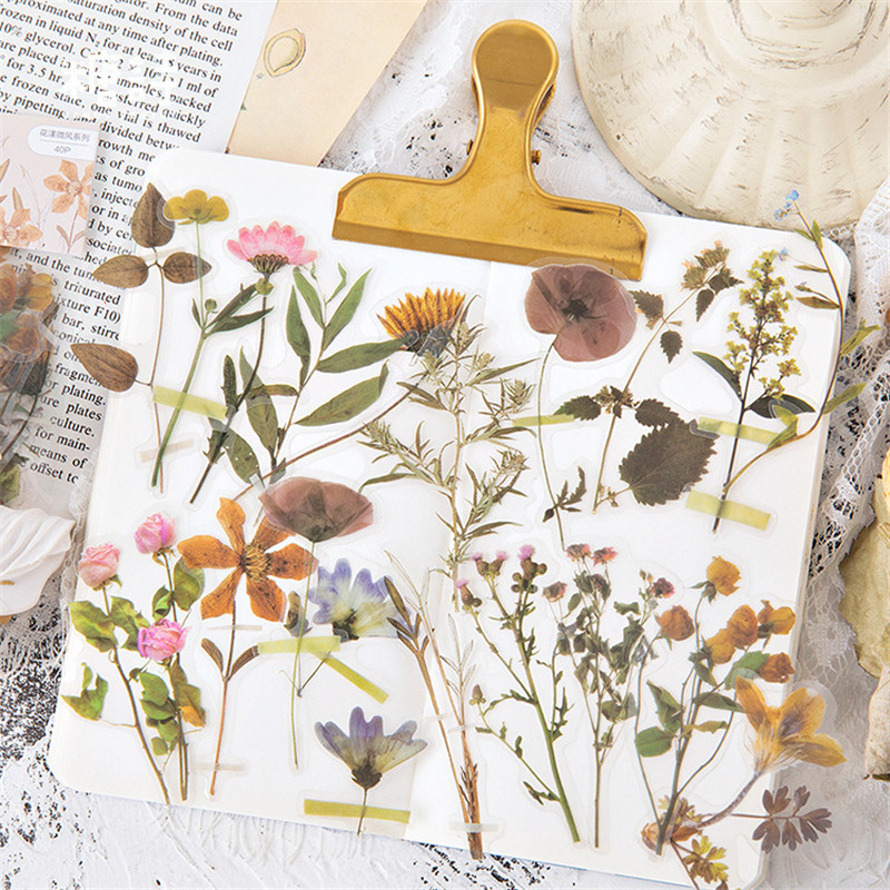 

Flowers Sticker 40pcs/Pack Fresh Flower Plant Transparent Waterproof daisy hand account Decoration diy Scrapbooking material