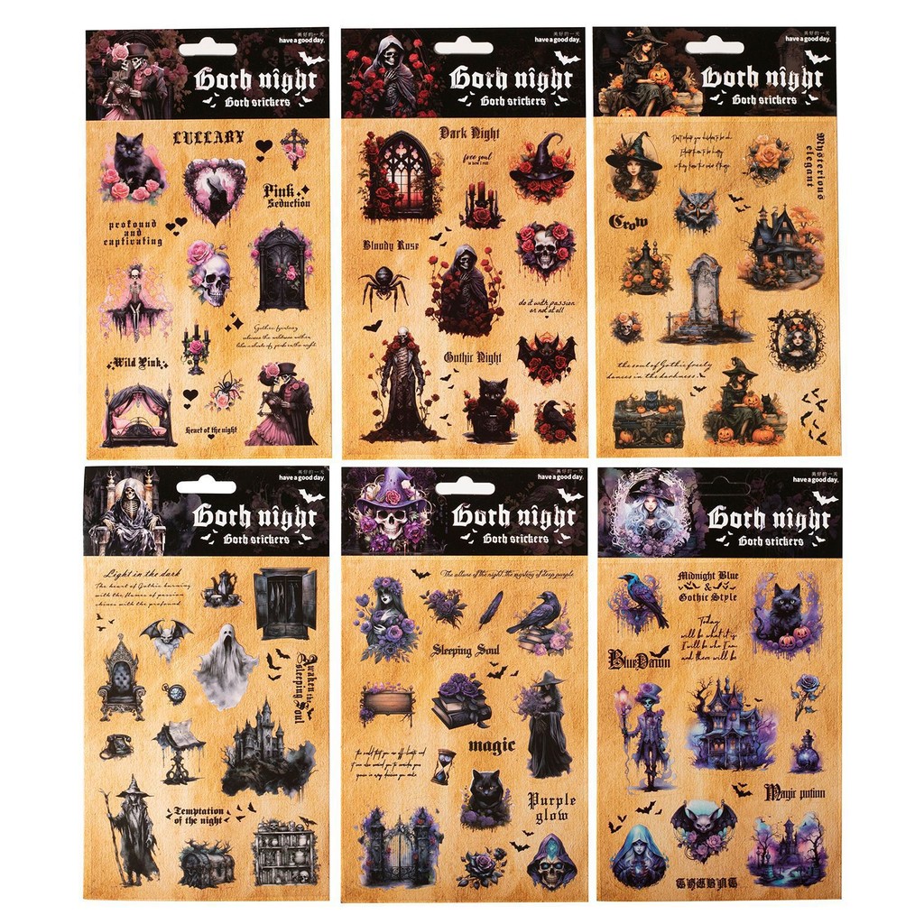 2 sheets/pack Dark Gothic style Night Decorative Stickers
