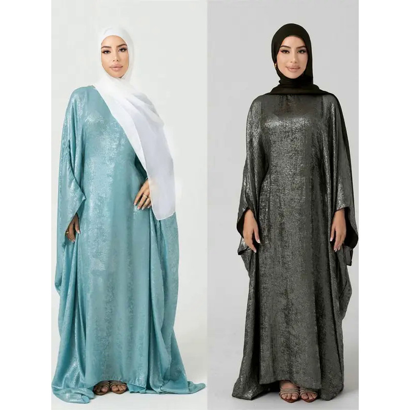 gaun pesta mewah elega Maxi Muslim Mewah Kaftan Abaya Satin Khimar Dubai untuk Wanita Kebaya Caftan 