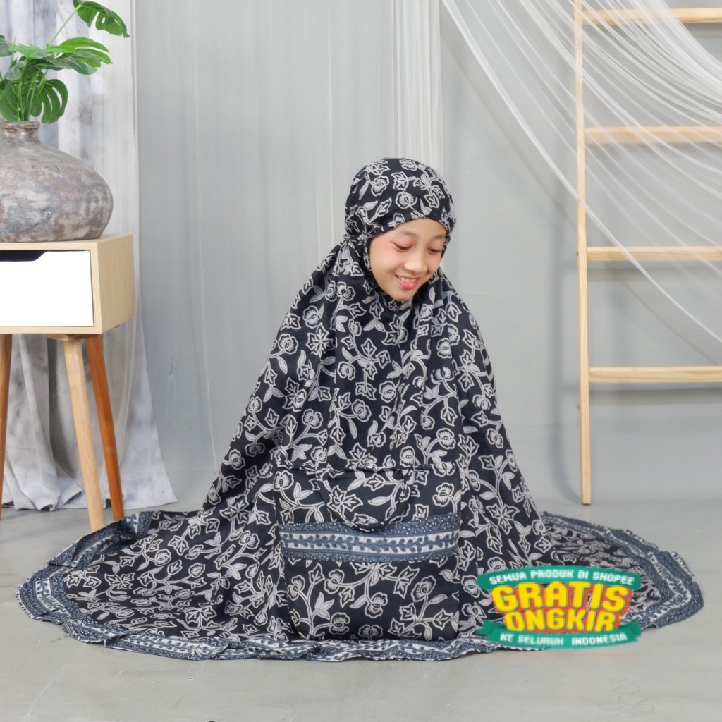 Mukena anak umur 8-14 tahun mukena motif batik mukena motif bunga mukena anak bahan rayon/ sage hija