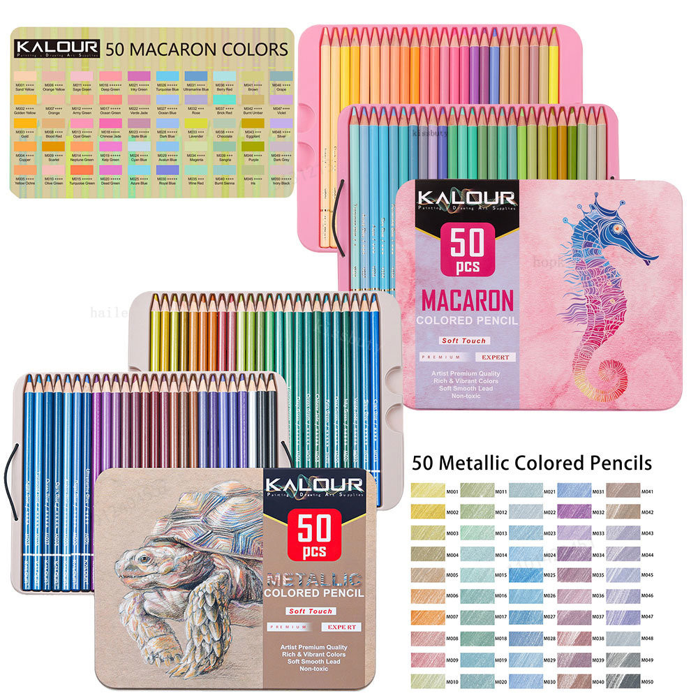 

50Pcs Metallic&Macaron Colored Pencils Iron Gift Box Soft Painting Colored Graffiti Pencils Drawing Artist Coloring Art Supplies