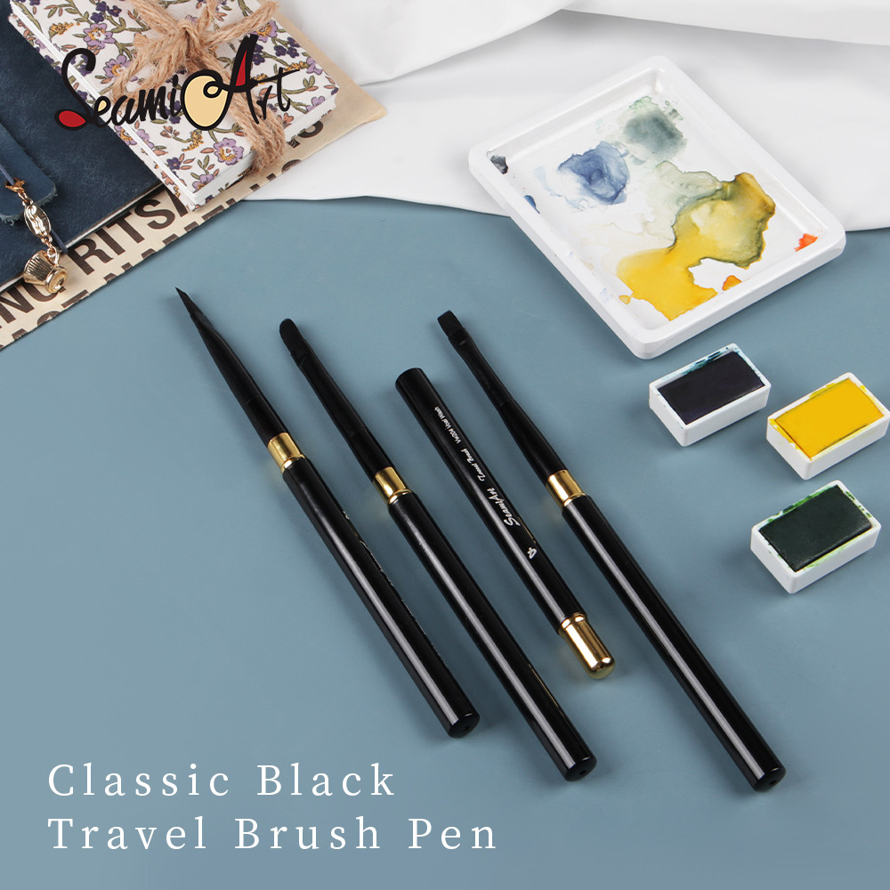 

SeamiArt 1pc Portable Classic Travel Brush Pen Nylon Hair Short Handle Watercolor Diary Painting Brush for Art Supplies