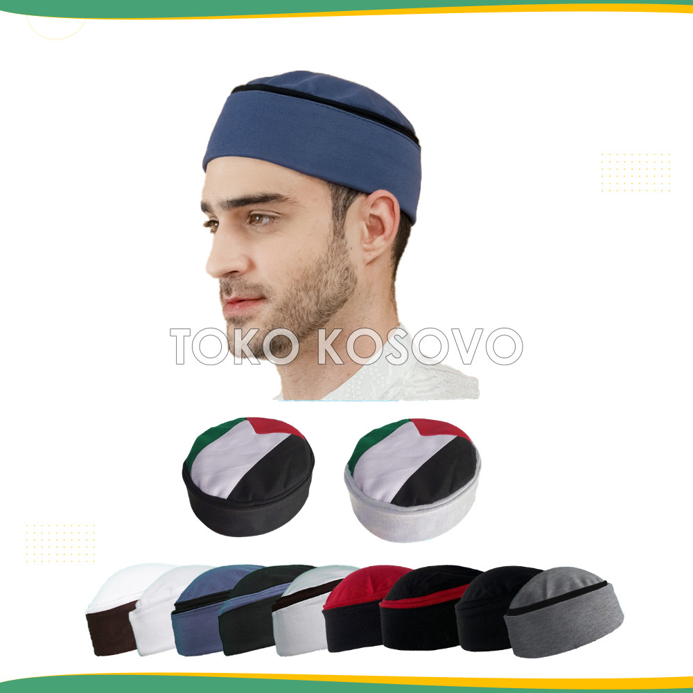 Peci Lipat Khas MESIR Premium Kopiah HABASYA Palestina Pria Biru Putih Hitam Abu Kopyah Bulat Sholat