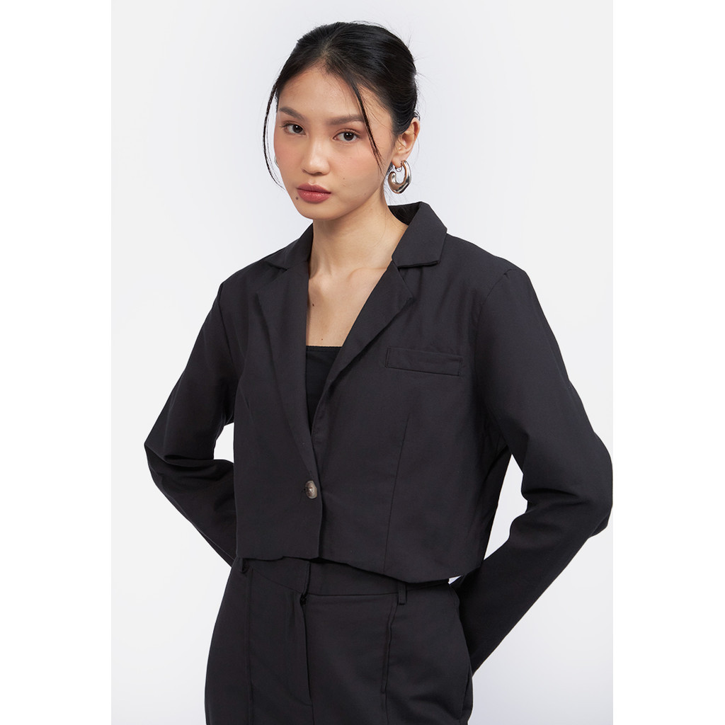 [BEST DEALS] COLORBOX Rustic Long Sleeve Crop Blazer Black