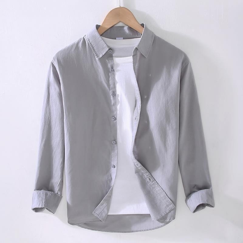 Men's Linen Long Sleeve Shirt Linen Men's Japanese Casual Loose Cotton Linen Shirt Spring and Summer