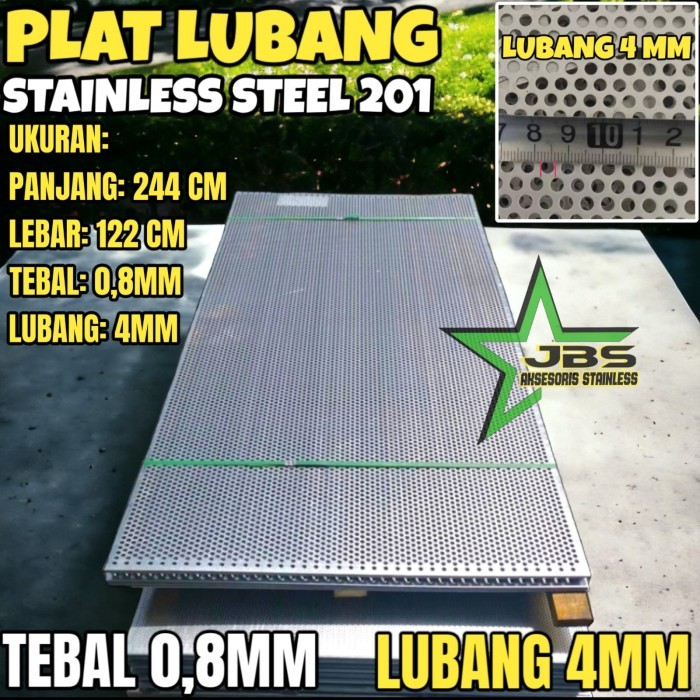 KC27 PLAT LUBANG 201 - 122CMX244CM - (0.8 MM) - LUBANG 4MM STAINLESS STEEL 201 - PLAT PERFORATED - P