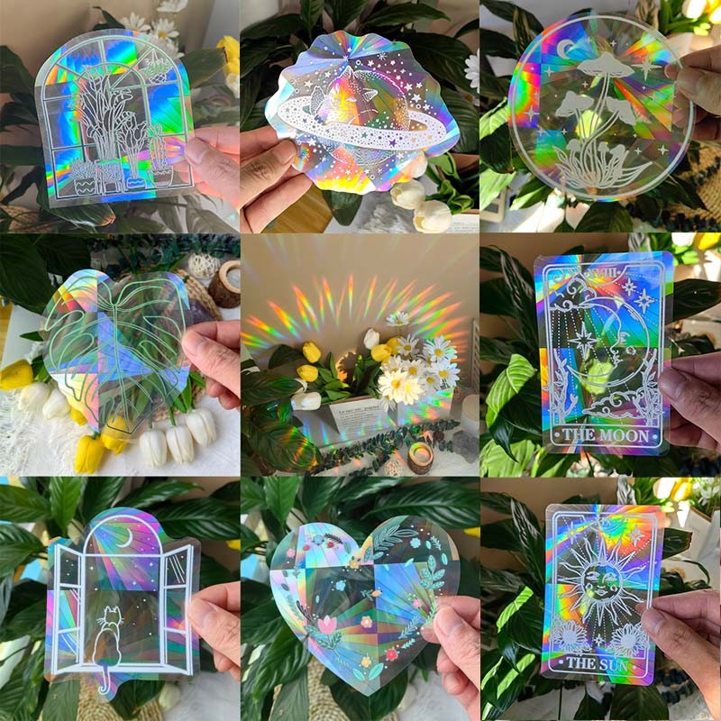 

Rainbow Sun Catcher PVC Self Adhesive Glass Window Stickers Cat Leaf Suncatcher Wallpaper Rainbow Prisms Sticker Home Decor