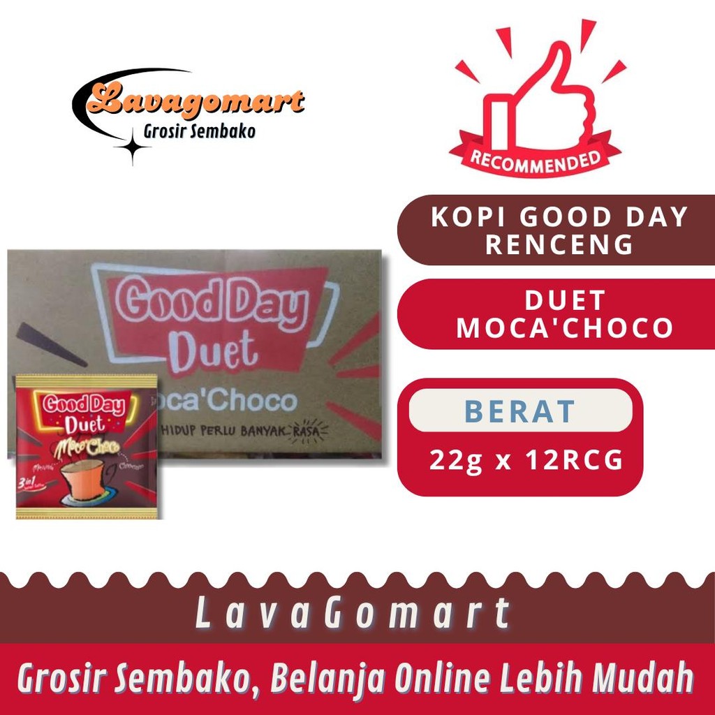 

GOOD DAY KOPI INSTANT 3 IN 1 DUET MOCA'CHOCO RCG 10x22g - 1 DUS - LAVAGOMART - BANDUNG