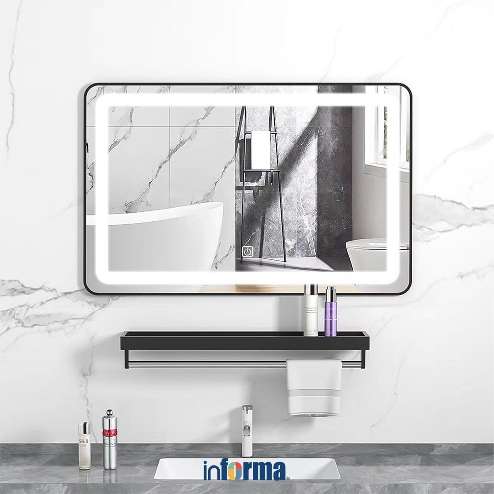 Informa Dakota Set Rak Dinding Kamar Mandi & Cermin Led - Hitam Shower Wall Shelf Organizer Tempat S