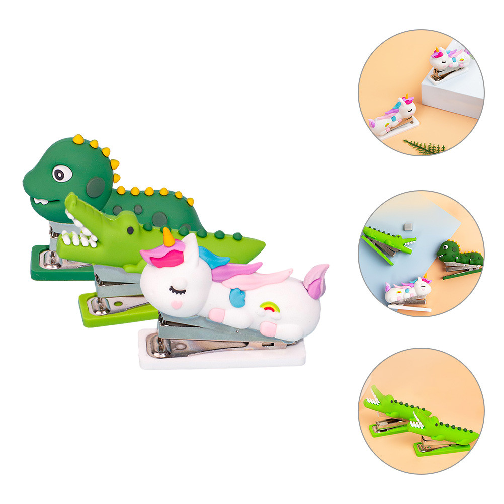 

3 Pcs Stationery Stapler Small Decorative Hand Aesthetic Stationary Fashion Cute Reusable Home Accessory Child