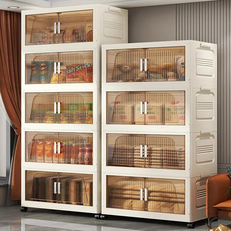 Multifunctional Folding Storage Cabinet Plastic Storage Cabinet Installation-Free Home Living Room S