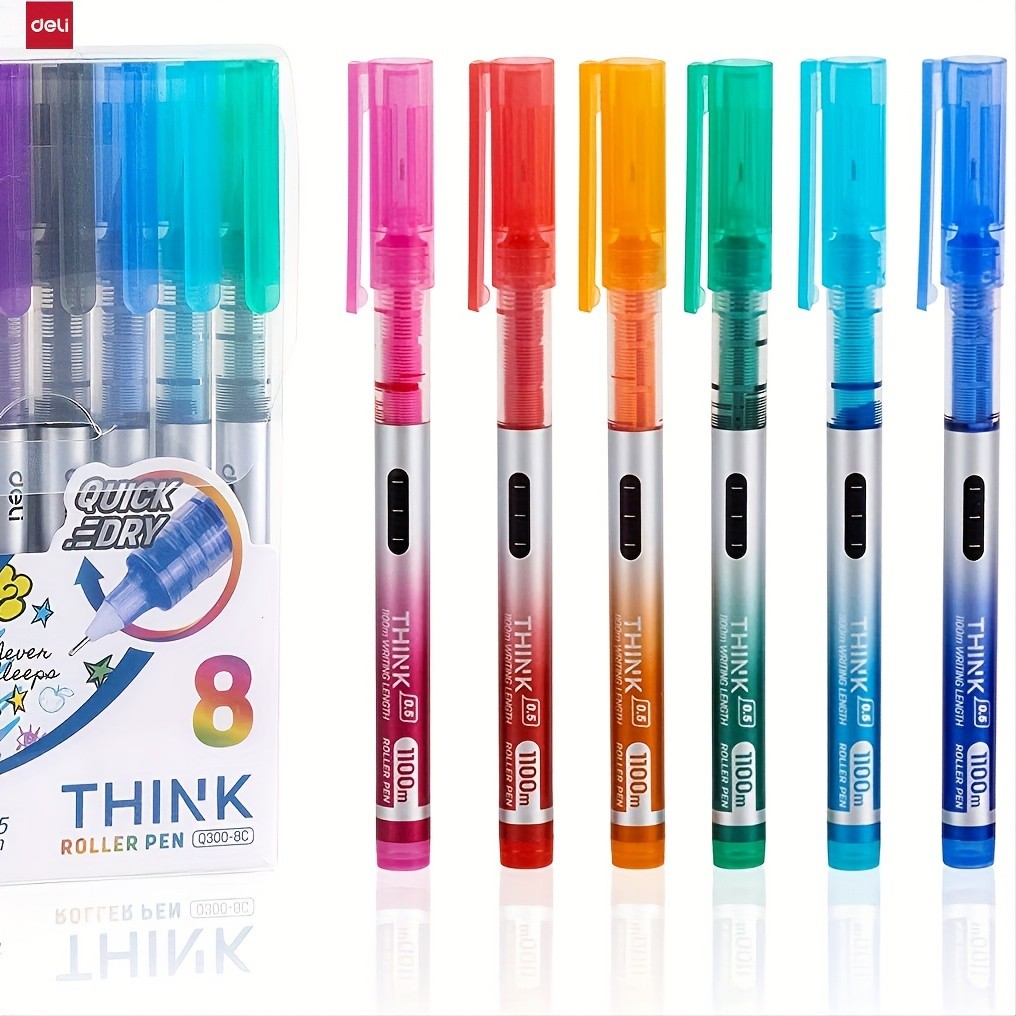 

Deli 8 Colors Ballpoint Pens 0.5mm Roller Pen with Cap Multicolor Writing Pens Gel Pen Portable Smooth Writing for School Office