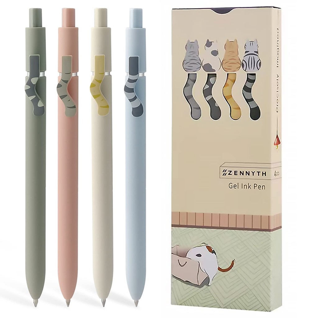 

4 Pack of 0.5mm Cute Black Ink Pens, Fine tip Smooth Writing Pens, High-end Series Cat Tail Retractable Pens for Diary Notes