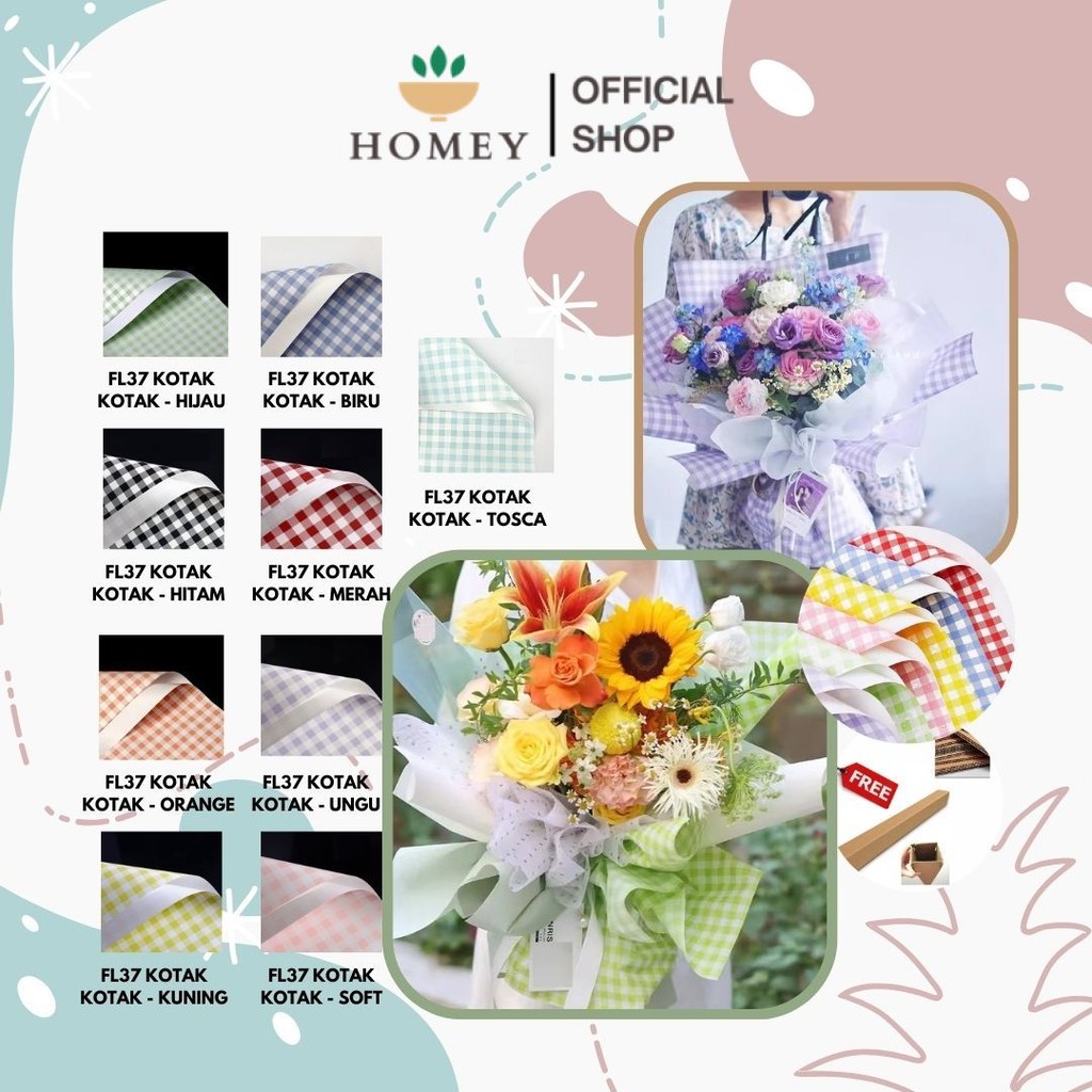 

HOMEY - FL37 KOTAK KOTAK Kertas Bunga Paper Buket Motif Summer Plaid Kotak Kado Florist Cellophane