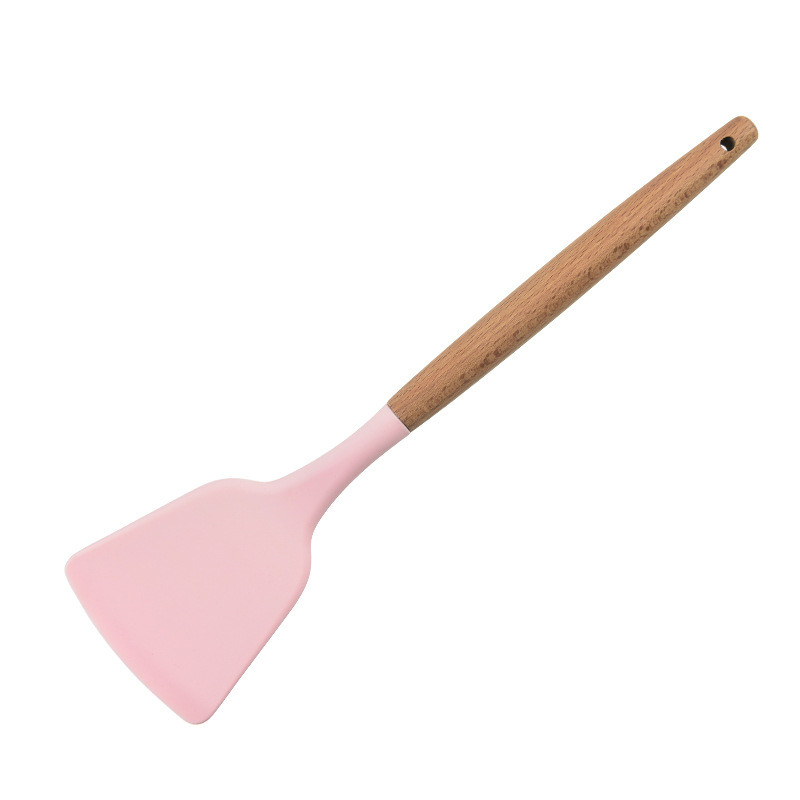 Spatula Silikon Gagang Kayu Tahan Panas Sutil Silikon Tahan Panas