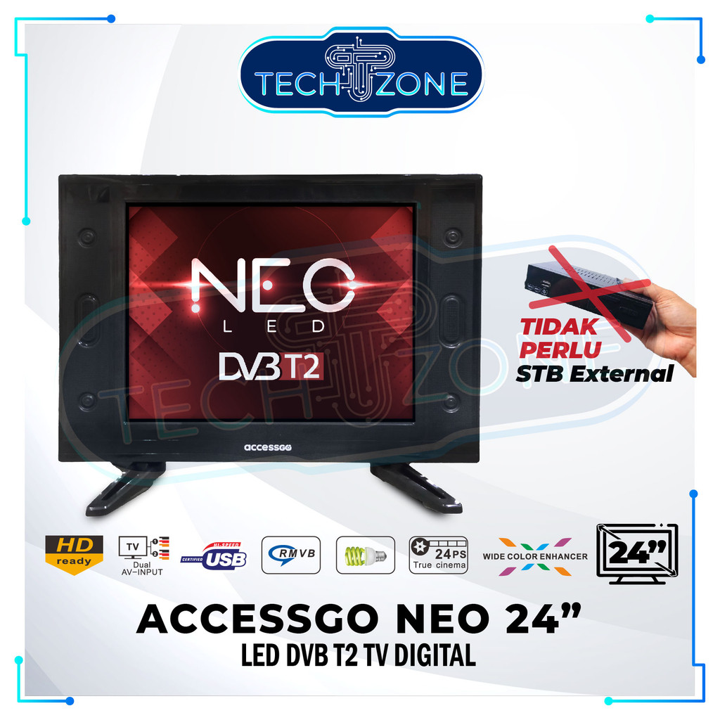 TV DIGITAL ACCESSGO NEO LED 24 Inch DVB T2 - TechZone Original Bergaransi