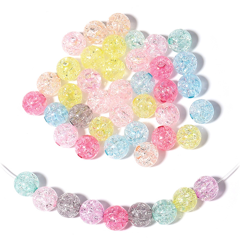 50-100pcs/Lot 6 8 10 12mm Round Crackle Beads Loose Spacer Acrylic Beads For Jewelry Making Charm Be